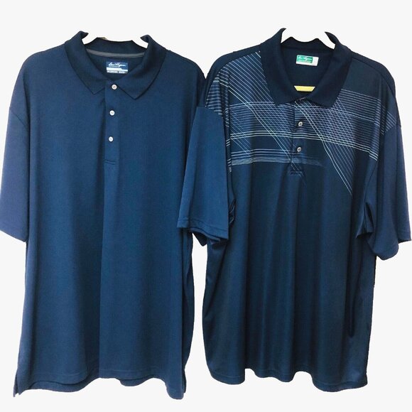 Performance Shirt Lot A Men 3X Ben Hogan Abstract Solid Blue Easy Care Quick Dry - Picture 1 of 12